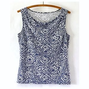 Lands' End Blue White Floral Graphic Tank
